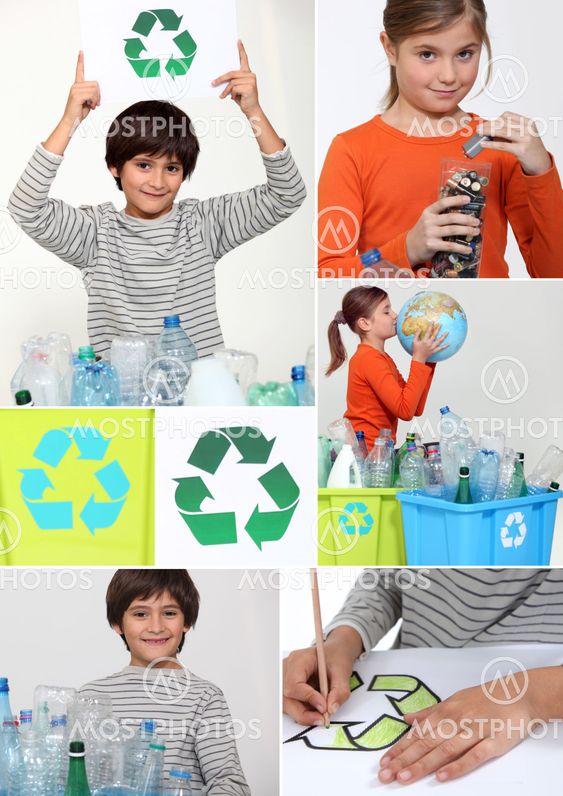 Collage of children recycling