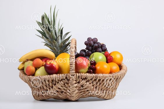 Studio shot of a basket of fresh fruit