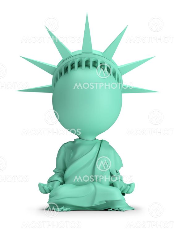 3d small people - meditating Statue of Liberty