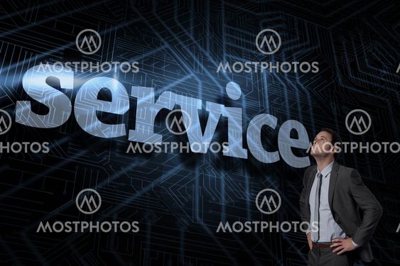Service against futuristic black and blue background