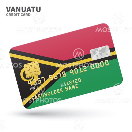 Credit card with Vanuatu flag background for bank, presentations and business. Isolated on white