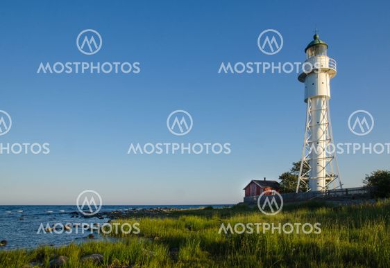 Hogby lighthouse by the coast of Baltic Sea in Sweden
