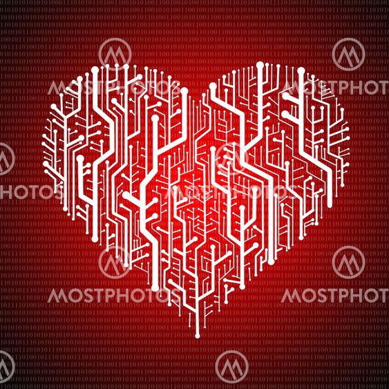 Circuit board in Heart shape, Technology background