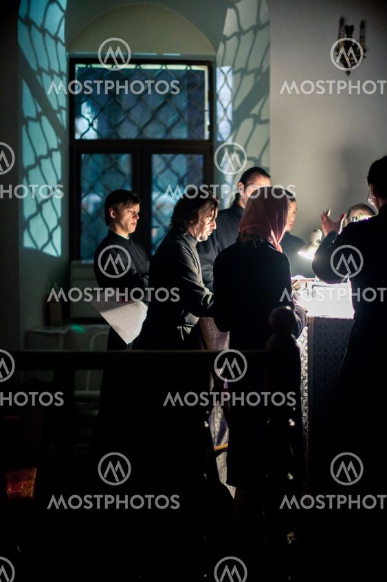 MOSCOW - MARCH 13: Orthodox liturgy with bishop Mercury in High Monastery of St Peter in Moscow on March 13, 2010 in Moscow