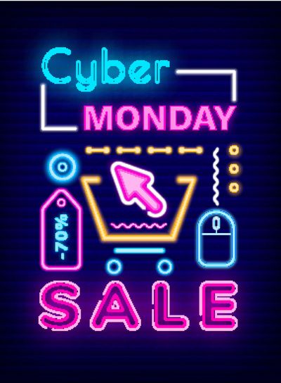 Cyber Monday Sale Neon Icons, Promotional Poster