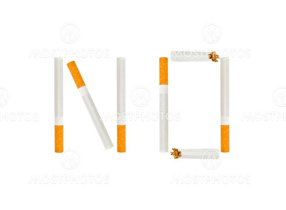 the word "NO" is made from broken cigarette on a white background