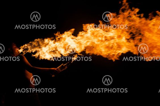 fire-show, man in action with fire