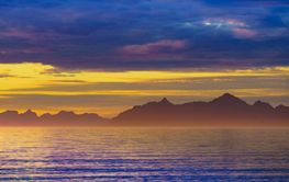 Seascape at midnight sun on Andoya, Norway