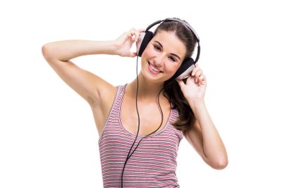 Beautiful woman listen music