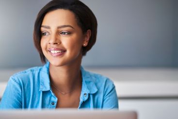 Remote work from home, decision and woman with laptop,...