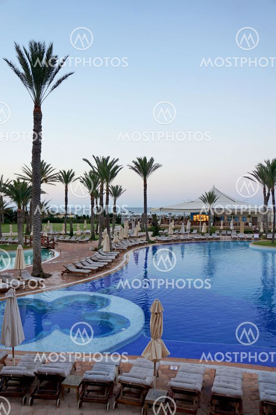 Resort swimming pool in a tropical place