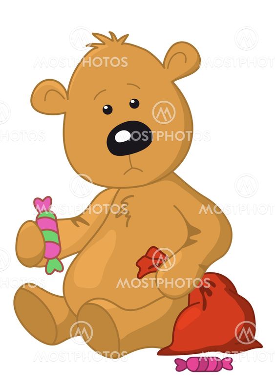 Bear with a bag and a sweet
