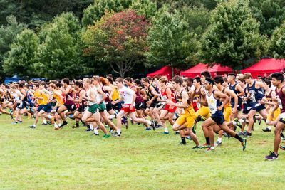 Hundreds of high school cross country runners starting...