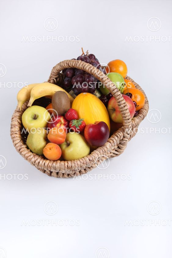 Studio portrait of a basket of fresh fruit