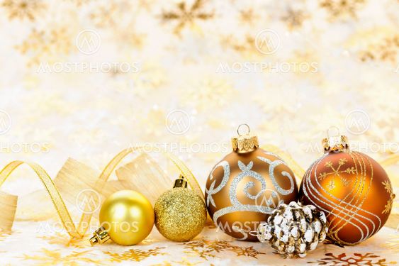 Golden Christmas ornaments background