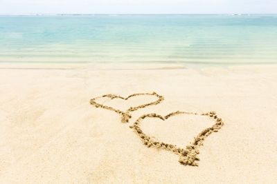 Heart Shape Drawn On Sand Near The Seashore