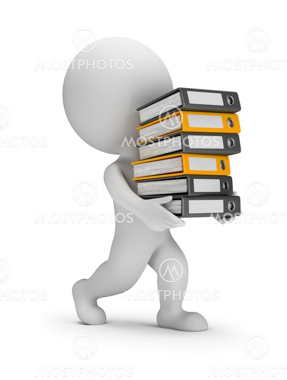 3d small people - carries a stack of folders