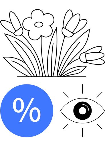 Flower bouquet with percentage symbol and eye icon,...