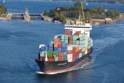 Kiel - Container vessel at Kiel Canal near lock Holtenau