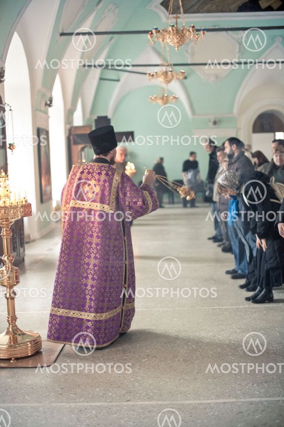 MOSCOW - MARCH 13: Orthodox liturgy with bishop Mercury in High Monastery of St Peter in Moscow on March 13, 2010 in Moscow