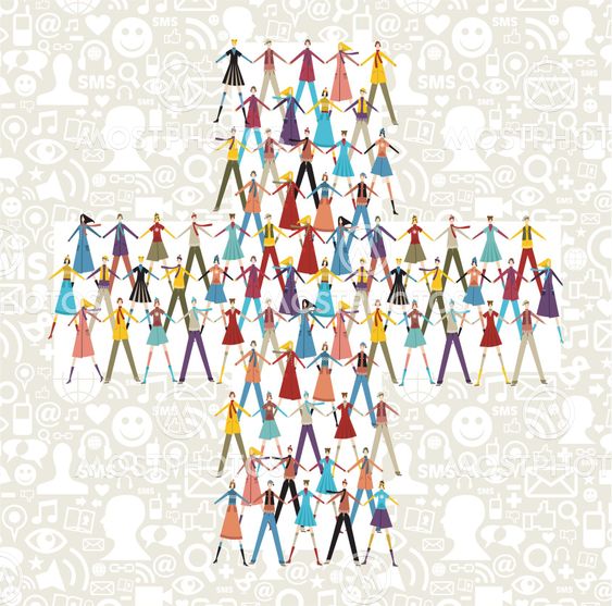 Social media people in plus symbol shape
