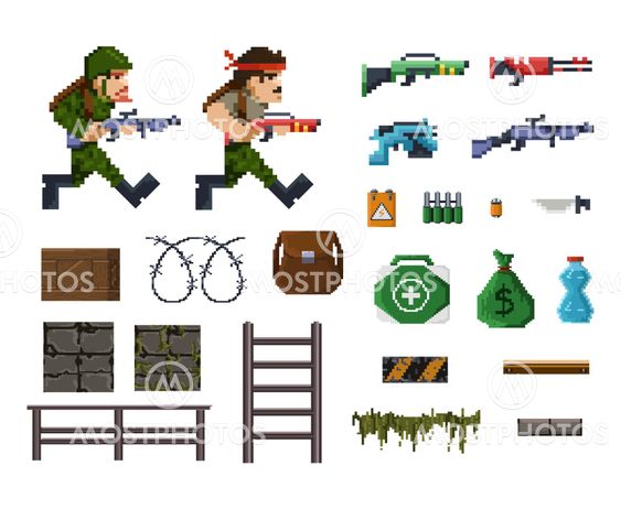 "Pixel art objects and chara..." by VectorProDesign - Mostphotos