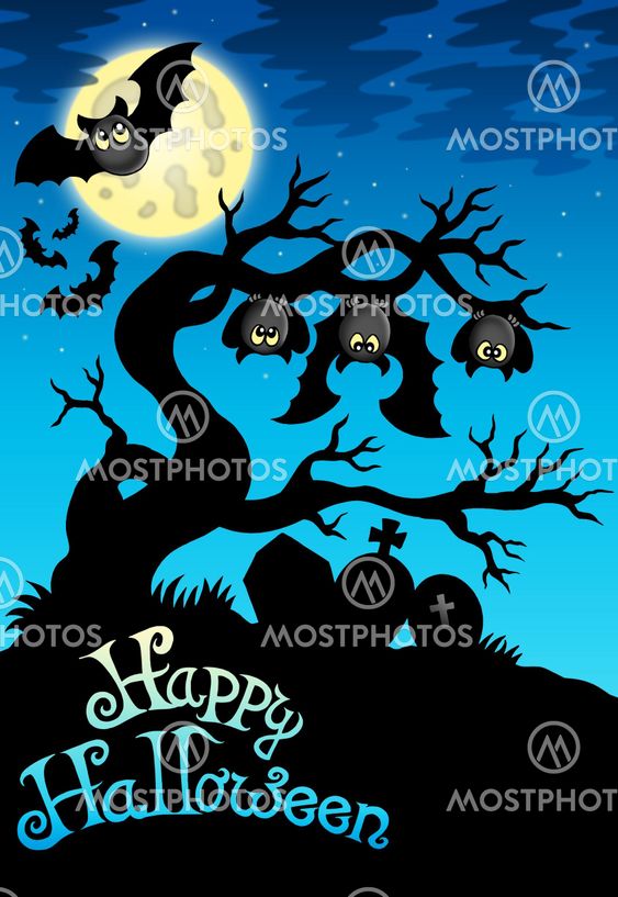 Happy Halloween sign with bats