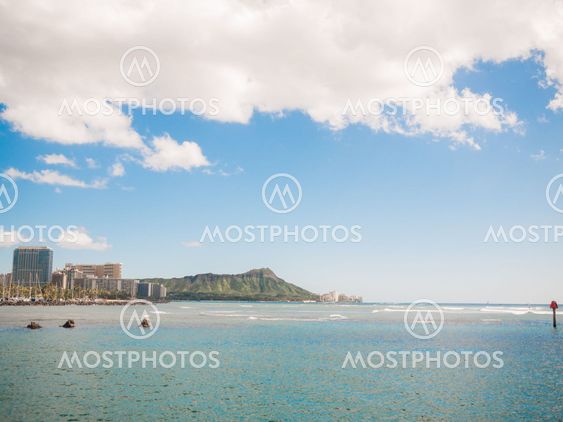 HONOLULU, HAWAII - FEB 2: View of Diamond head from Waikiki beach
