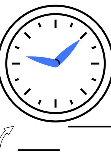 Minimalist Clock with Blue Hands and Motion Arrow...