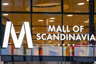 Entrance and sign of the Mall of Scandinavia in Solna