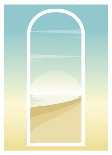 Seaside landscape with sand poster illustration. Marine...