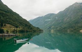 Lake Oldevatnet and mountains under clouds, Norway
