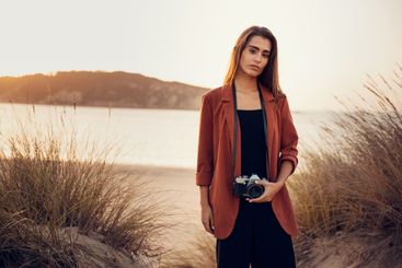 Woman with her vintage camera