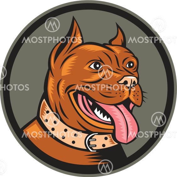 Pitbull Dog Mongrel Head Circle Woodcut