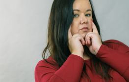 Unhappy sad big woman