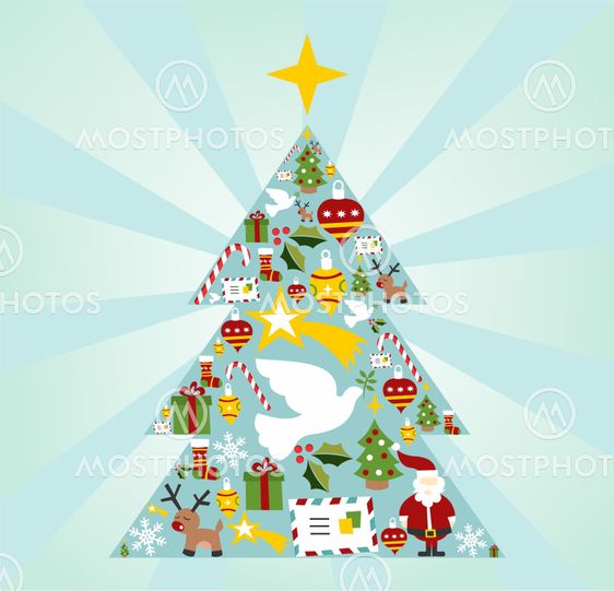 Christmas icon set in season tree shape