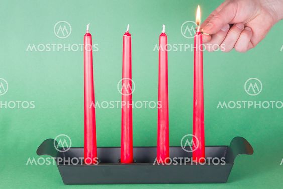 First of Advent, red candles, lighted