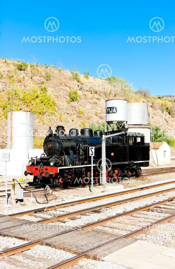 steam locomotive at railway station in Tua, Douro Valley, Portug