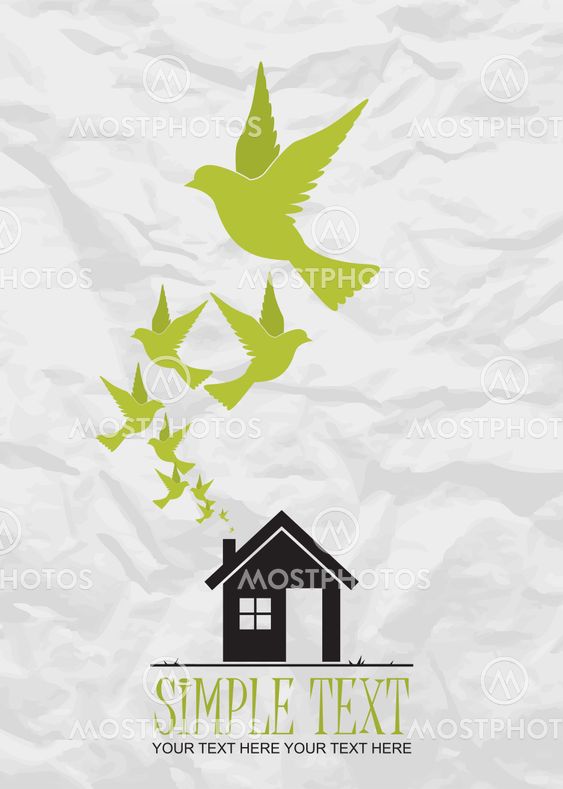 Abstract vector illustration of house and birds.