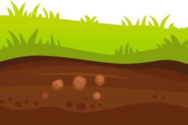 Seamless cartoon soil and grass with rocks, ground...