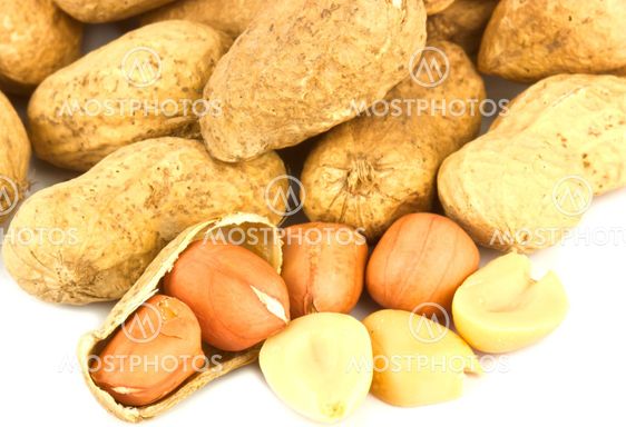 nuts, peanuts in the shell on a white background