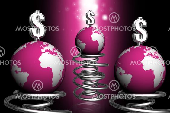 Globe and dollar bouncing on spring
