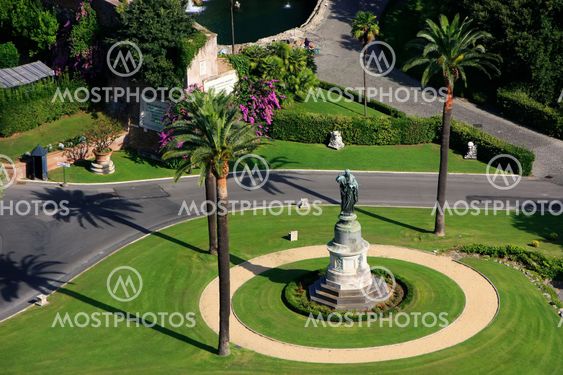 Aerial view of Vatican Gardens from St Peter Basilica, Rome, Italy