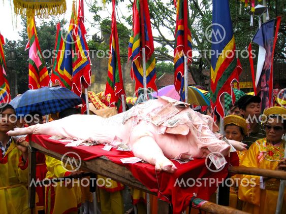 Group of people in traditional costume palanquin...