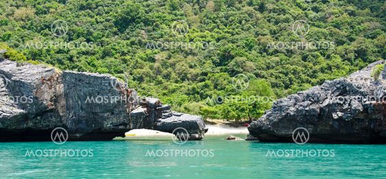 Cliffs of the island in the sea.
