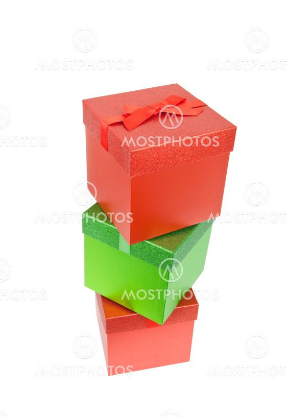 Three Red and Green Christmas Presents