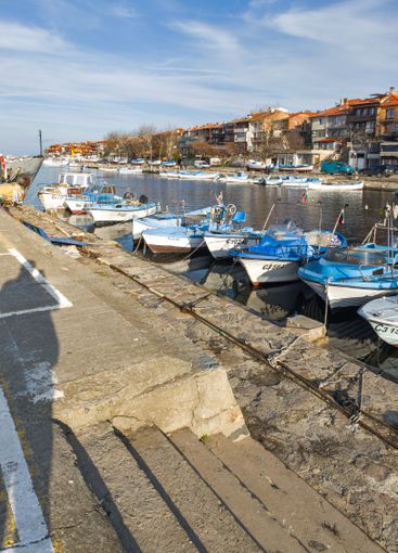 Sunset panorama of the port of Sozopol, Bulgaria