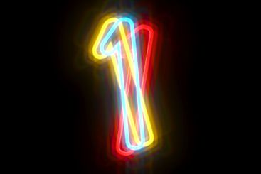 Three colors neon font Number 1 ONE 3D