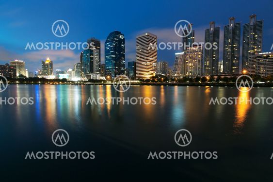 Night view of Bangkok from lake Ratchada