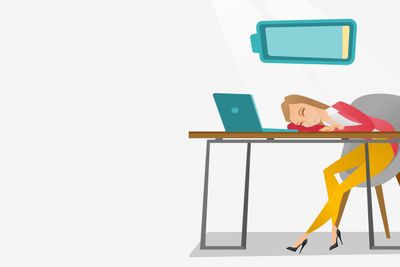 Tired employee sleeping at workplace.